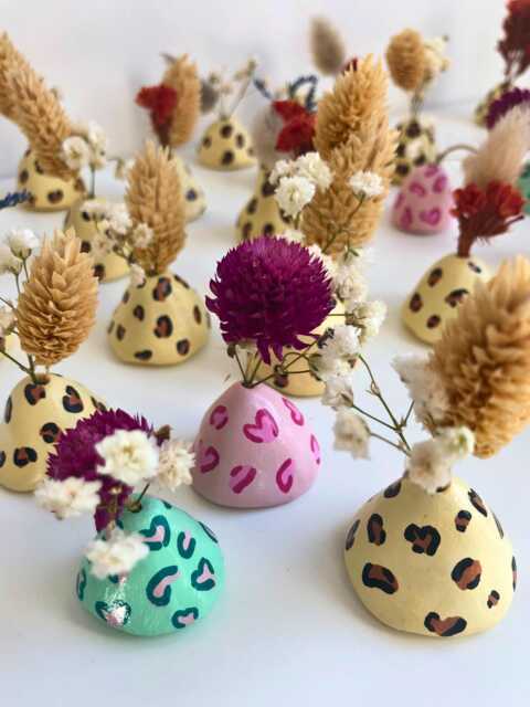 Mini Leopard Print Vases Colorful Handmade Decor - Small Handcrafted With Dried Flowers Home Gift, Shelf - image 1