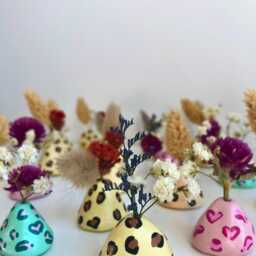 Mini Leopard Print Vases Colorful Handmade Decor - Small Handcrafted With Dried Flowers Home Gift, Shelf - thumbnail 3