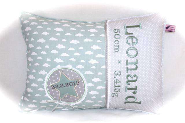 Cute Name Pillow in Mint Green With Clouds - image 1