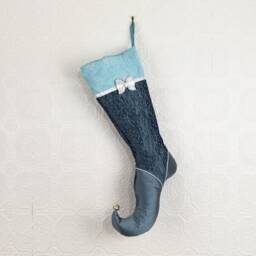 Handmade Turquoise Christmas Stocking - Whimsical Elf Design - thumbnail 3