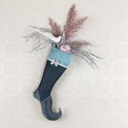 Handmade Turquoise Christmas Stocking - Whimsical Elf Design - thumbnail 2