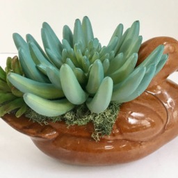 Decorative Ceramic Brown Duck Decoy Planter With Artificial Green Grass Succulent - thumbnail 3