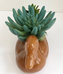 Decorative Ceramic Brown Duck Decoy Planter With Artificial Green Grass Succulent - thumbnail 1