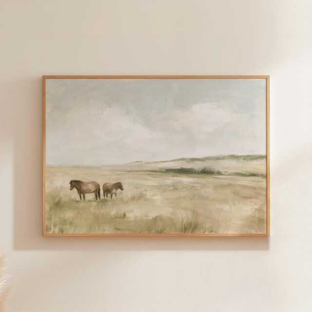 Horse Meadow Poster, Neutral Pasture Print, Country Wall Art, Paper - image 1