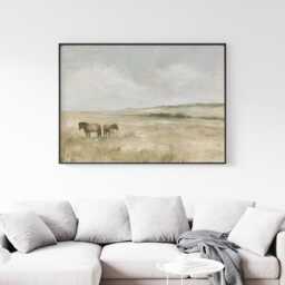 Horse Meadow Poster, Neutral Pasture Print, Country Wall Art, Paper - thumbnail 2