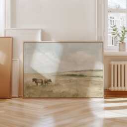 Horse Meadow Poster, Neutral Pasture Print, Country Wall Art, Paper - thumbnail 4