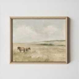 Horse Meadow Poster, Neutral Pasture Print, Country Wall Art, Paper - thumbnail 3