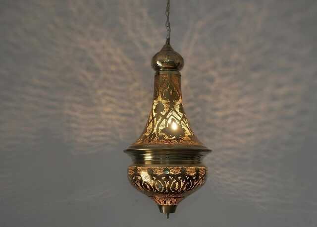 "Moroccan Brass Pendant Lamp, Hand Pierced - 12"" Wide, 20" - image 1