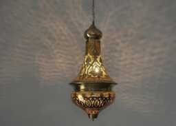 "Moroccan Brass Pendant Lamp, Hand Pierced - 12"" Wide, 20" - thumbnail 1