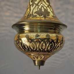 "Moroccan Brass Pendant Lamp, Hand Pierced - 12"" Wide, 20" - thumbnail 3