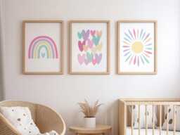 Set Of Three Rainbow Nursery Prints Pastel Rainbow, Hearts, Sun - thumbnail 1