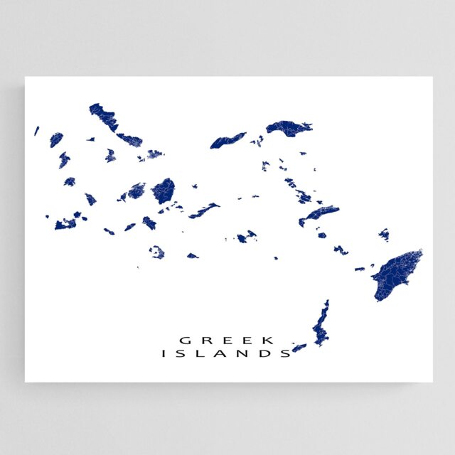 Greek Islands Map Print Poster & Greece Wall Art Prints, Santorini Mykonos Rhodes Cyclades - image 1