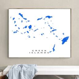Greek Islands Map Print Poster & Greece Wall Art Prints, Santorini Mykonos Rhodes Cyclades - thumbnail 3