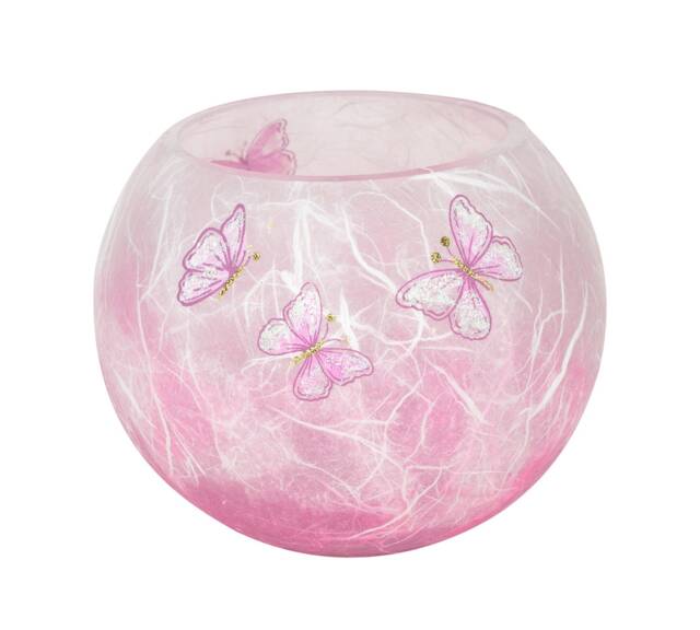 Handmade Butterfly Candle Holder Pink Strawsilk Glass Ball - image 1