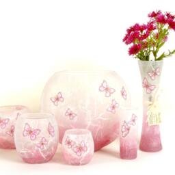 Handmade Butterfly Candle Holder Pink Strawsilk Glass Ball - thumbnail 3