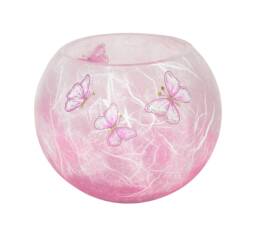 Handmade Butterfly Candle Holder Pink Strawsilk Glass Ball - thumbnail 1