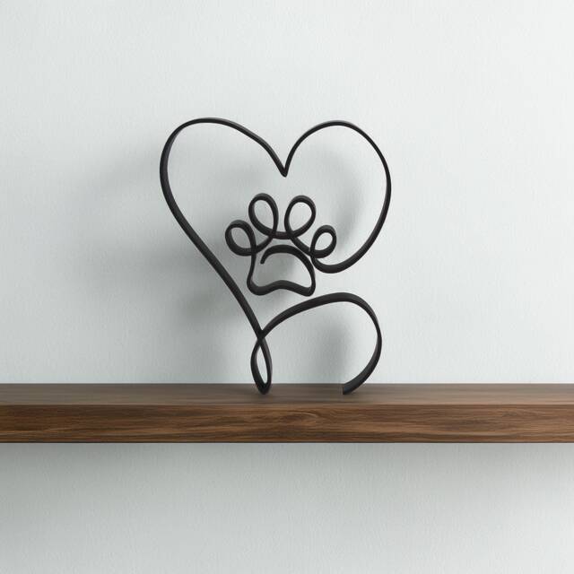 Love Heart & Paw Outline Sculpture Desk Shelf Art - Minimalist Modern Display Decor - image 1