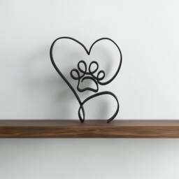 Love Heart & Paw Outline Sculpture Desk Shelf Art - Minimalist Modern Display Decor