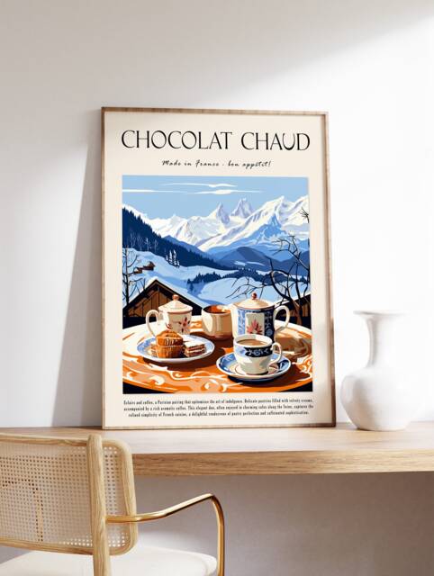 Food & Drink Poster, Hot Chocolate Art, Kitchen Decor, Cafe Dessert Wall French Gift For Cook, Cooking Print - image 1