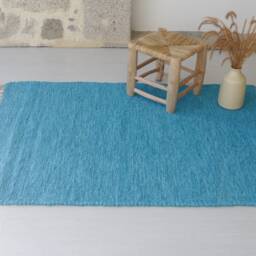 Medium Blue Rug 150x100 cm Bedroom Rug, Kids Living Room Carpet Blue, Scandinavian Washable Boho Soft Tapis Bleu - thumbnail 2