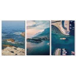 Canvas Set Of 3 Wall Art - Sea Views With Cliffs & Mountain Ports, Blue Print, Landscapes Hanging Piece - thumbnail 2