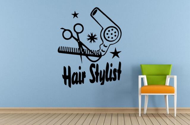 Hairdressing Hair Stylist Scissors Comb Brush Dryer Salon Spa Window Or Wall Car Vinyl Peal & Stick Removable Sticker Decal L1455 - image 1