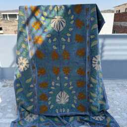 Handmade Velvet Suzani Bedspread - Uzbek Style Embroidered Quilt - thumbnail 3