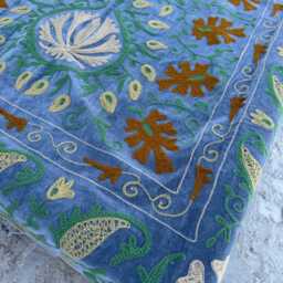 Handmade Velvet Suzani Bedspread - Uzbek Style Embroidered Quilt - thumbnail 4