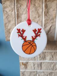 Basketball With Antlers & Christmas Lights Ceramic Tree Decoration