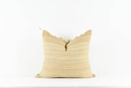 Chandler Beige - Beige Silk With Cream Stripe Pom Pillow Cover - thumbnail 1