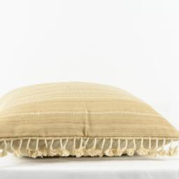 Chandler Beige - Beige Silk With Cream Stripe Pom Pillow Cover - thumbnail 4