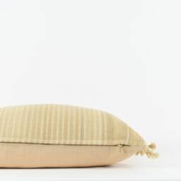 Chandler Beige - Beige Silk With Cream Stripe Pom Pillow Cover - thumbnail 3