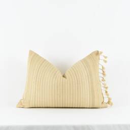 Chandler Beige - Beige Silk With Cream Stripe Pom Pillow Cover - thumbnail 2