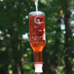 Etched Unicorn & Fairy Garden Hummingbird Feeder, Recycled Wine Bottle - thumbnail 3