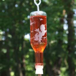 Etched Unicorn & Fairy Garden Hummingbird Feeder, Recycled Wine Bottle - thumbnail 2