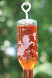 Etched Unicorn & Fairy Garden Hummingbird Feeder, Recycled Wine Bottle - thumbnail 1