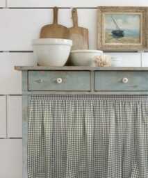 Duck Egg Gingham Sink Skirt Cotswolds Cottage Kitchen Cabinet Curtain - thumbnail 1