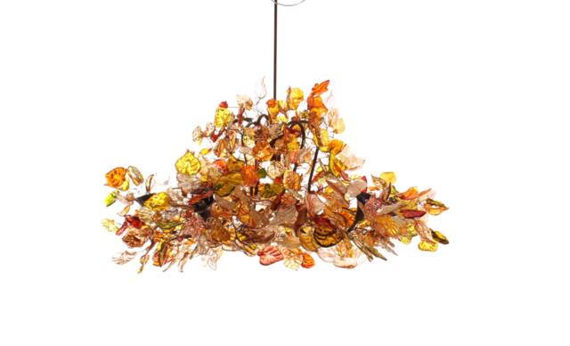 Hanging Chandeliers With Champagne Leaves & Flowers For Living Room Or Dining Table Lighting - image 1