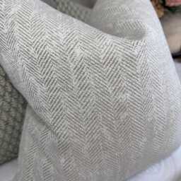 Tierra Linen Cushion Cover Clarke & Herringbone Neutral Colour Textured Pillow Case Double Sided Handmade in UK - thumbnail 3