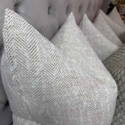 Tierra Linen Cushion Cover Clarke & Herringbone Neutral Colour Textured Pillow Case Double Sided Handmade in UK - thumbnail 2