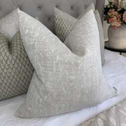 Tierra Linen Cushion Cover Clarke & Herringbone Neutral Colour Textured Pillow Case Double Sided Handmade in UK - thumbnail 1