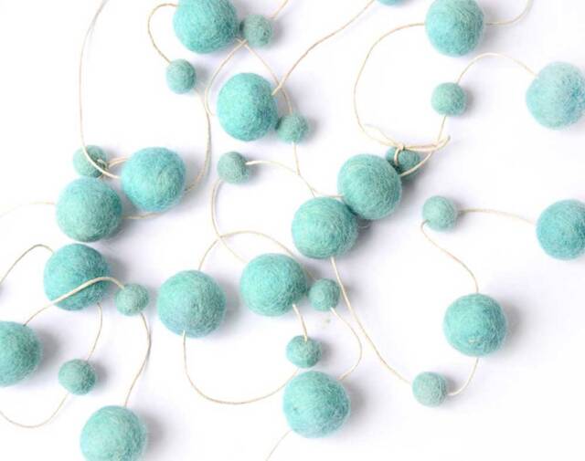 Mint Blue Felt Ball Garland. Boys Girls Room Decor. 2 Or 3 Metres. Nursery Kids Room. Pom Home - image 1