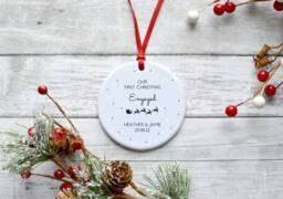 Personalised First Christmas Engaged Ceramic Circle Decoration Ornament - thumbnail 1