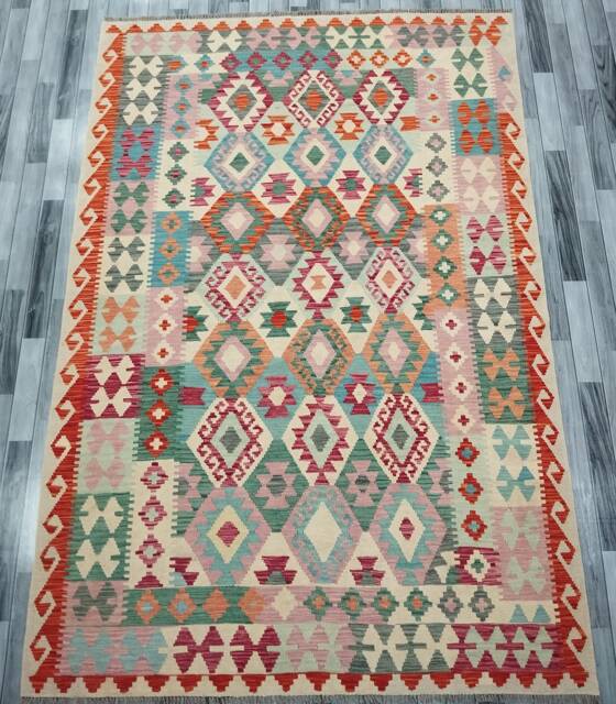 Kilim Rug Multicolour, Handmade Artisan Afghan Turkish Navajo Natural Wool 294x202 cm - image 1