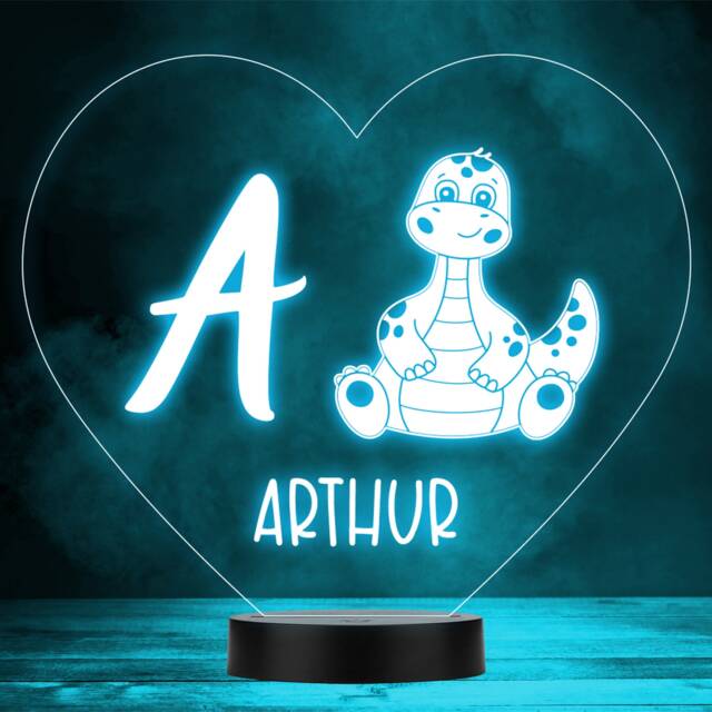Kids Baby Dinosaur Initial Letter A Heart Led Personalised Gift Night Light - image 1