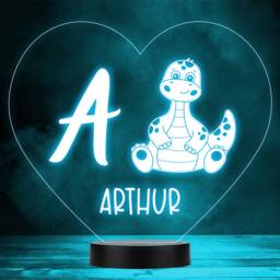 Kids Baby Dinosaur Initial Letter A Heart Led Personalised Gift Night Light