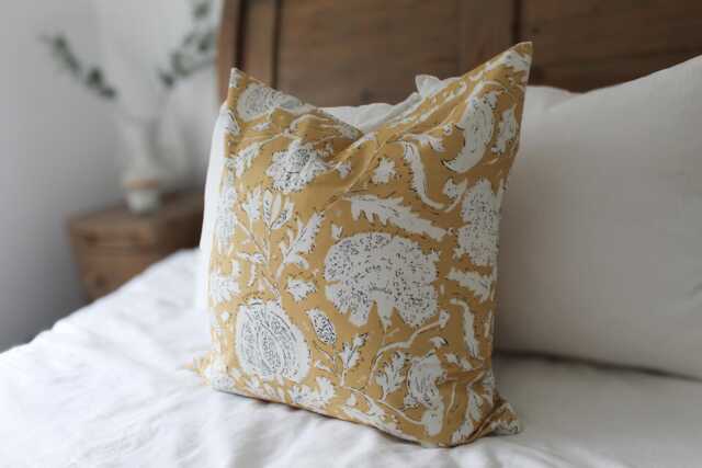 Yellow Floral Cushion Cover 55x55cm Cotton Farmhouse Throw Pillow - image 1