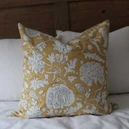 Yellow Floral Cushion Cover 55x55cm Cotton Farmhouse Throw Pillow - thumbnail 2