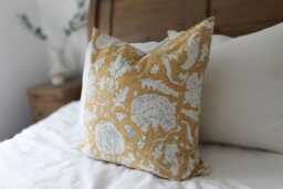 Yellow Floral Cushion Cover 55x55cm Cotton Farmhouse Throw Pillow - thumbnail 1