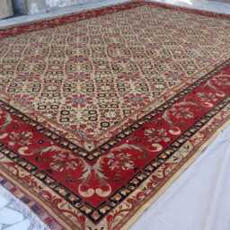 13x19 Ft Extra Large Afghan Rug, Hand Knotted Wool Area Oriental Beige Red Natural Dyes Living Room Dining Table Carpet - thumbnail 2